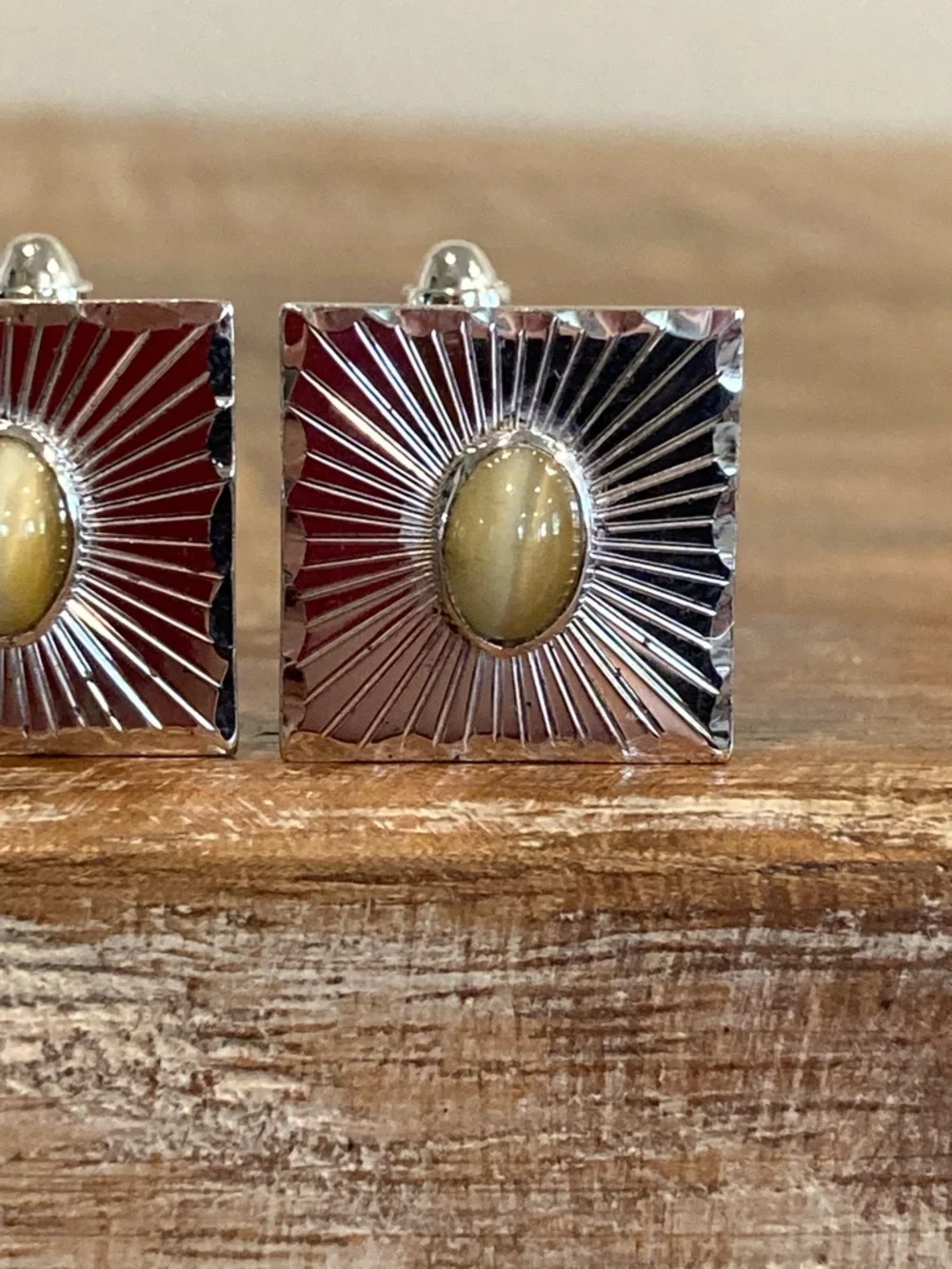 Simmons Sterling Silver Cufflinks Tigers Eye Vintage Square Western Style - Picture 4 of 16